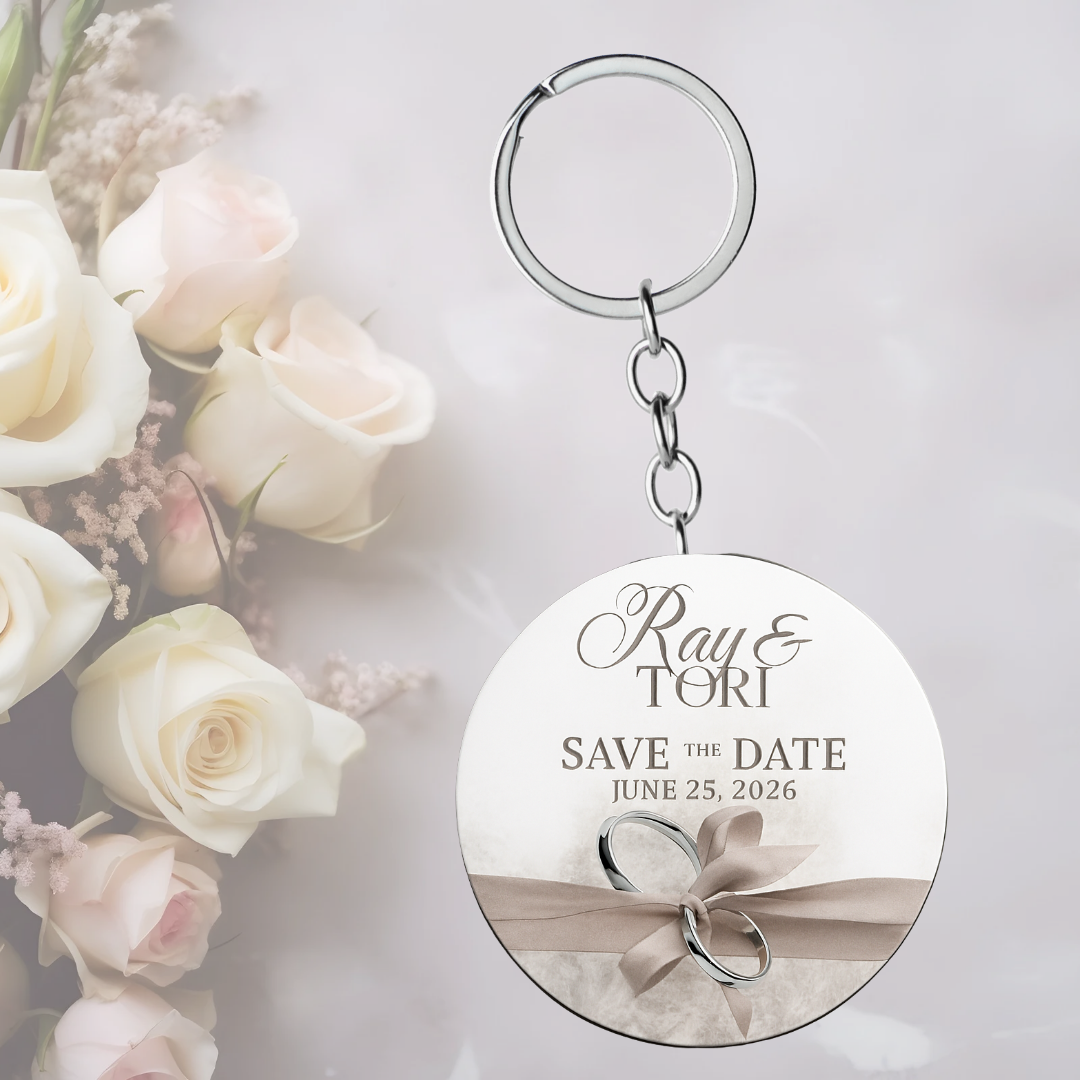 Save the Date customizable beige key chain