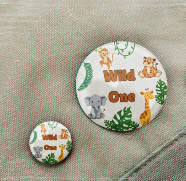 Jungle Themed 'Wild One' 1st Birthday Badge Pin