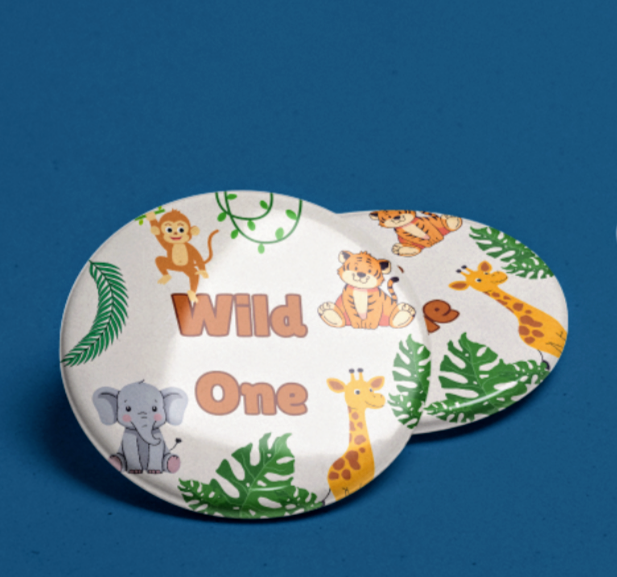 Jungle Themed 'Wild One' 1st Birthday Badge Pin