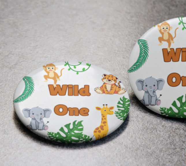 Jungle Themed 'Wild One' 1st Birthday Badge Pin