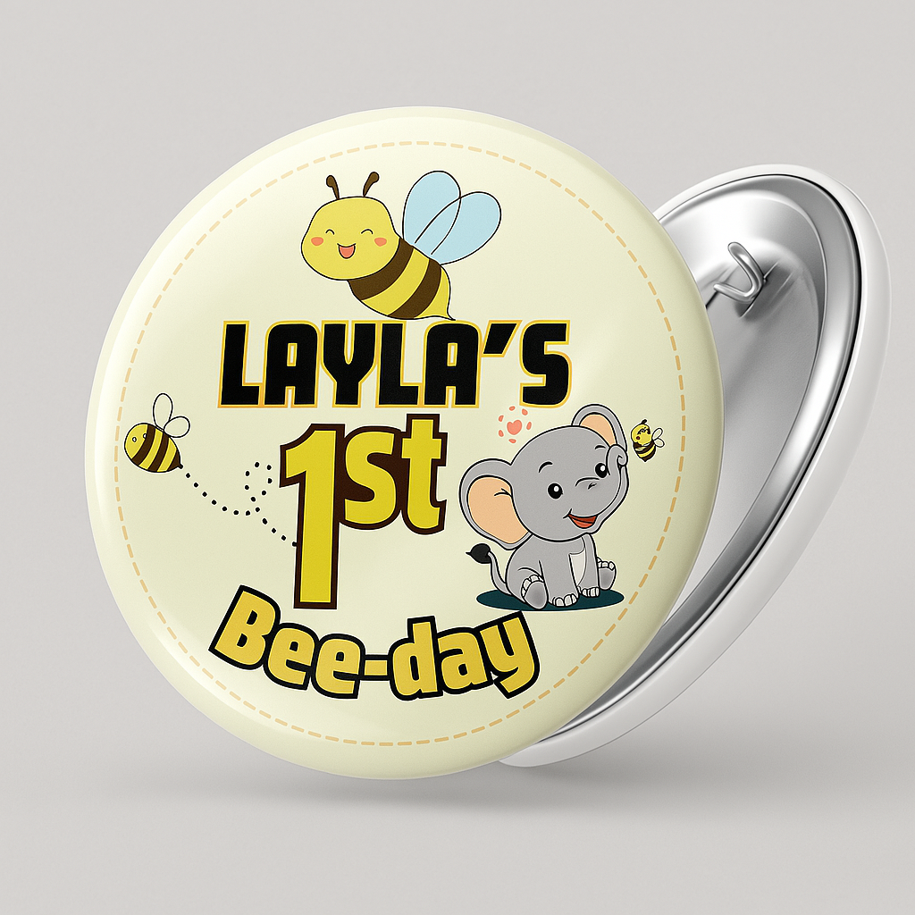 Bee Themed 1st Birthday Badge Pin