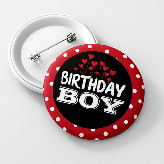 Birthday Boy Polka dot badge Pin