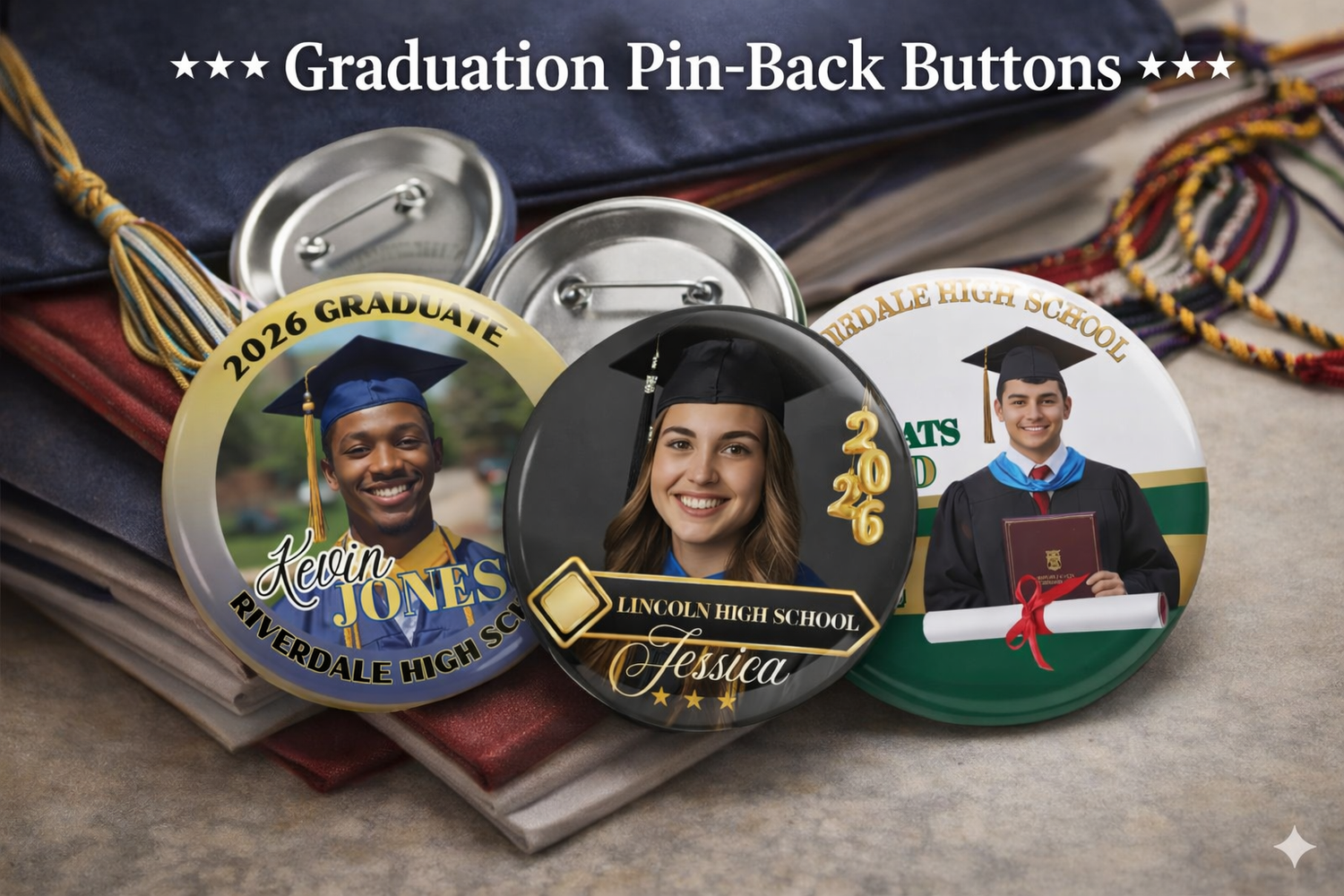 GRADUATION PIN BACK BUTTONS
