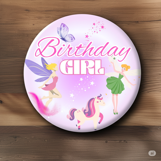 Fairy Themed Birthday Girl Badge Pin