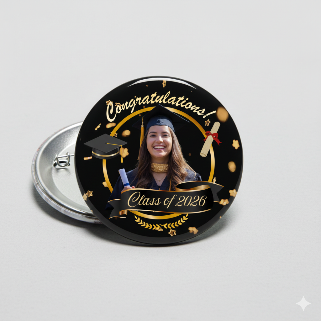 Graduation Pin Back Buttons | Grad Party Favor