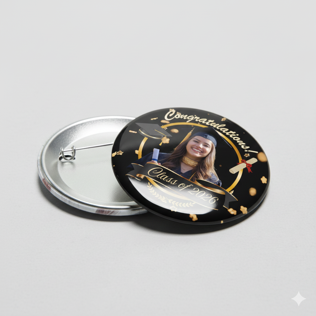 Graduation Pin Back Buttons | Grad Party Favor