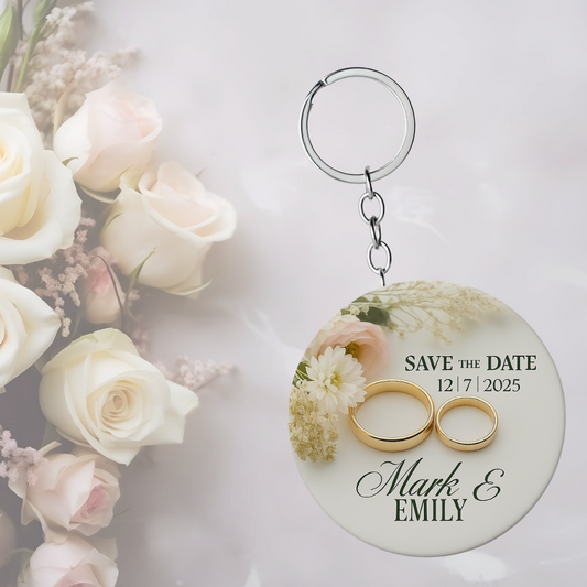 Save the Date Customizable Wedding rings keychain