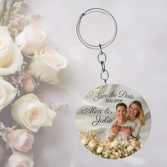 Save the Date Customizable Floral photo key chain