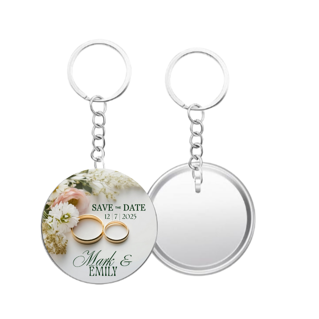 Save the Date Customizable Wedding rings keychain