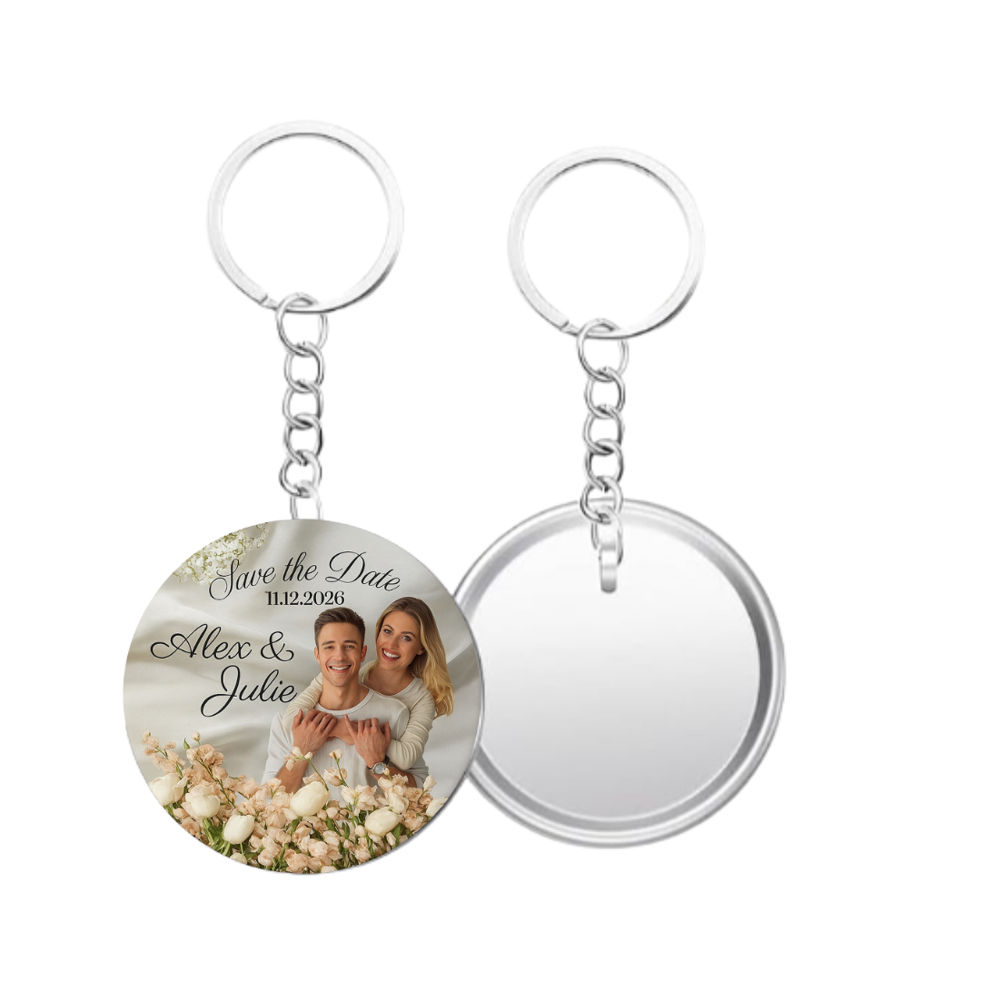 Save the Date Customizable Floral photo key chain
