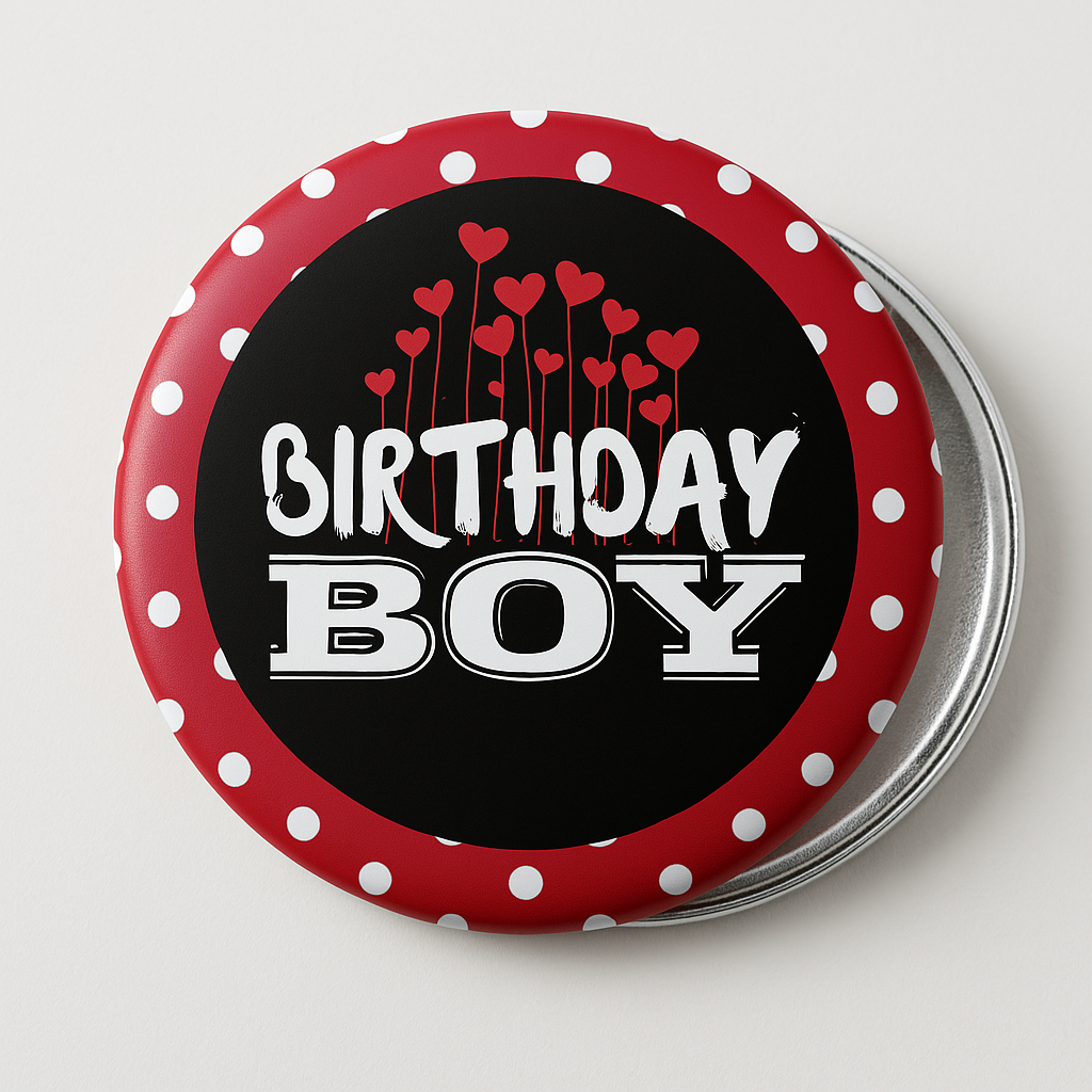 Birthday Boy Polka dot badge Pin
