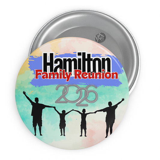 Personalized Multicolor Family Reunion Pin – Pin Back Button with Silver or White Back