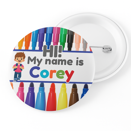 CUSTOMIZABLE BACK 2 SCHOOL MULTICOLOR NAME TAG BADGE PIN
