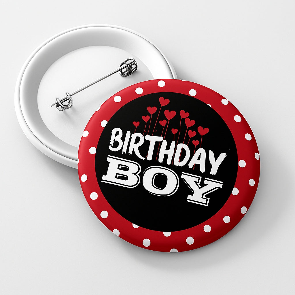 Birthday Boy Polka dot badge Pin