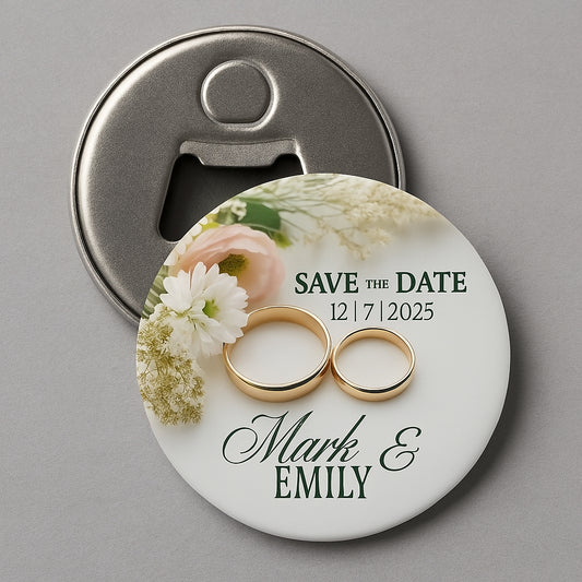 Personalized Wedding rings Save the date Magnetic Bottle Opener