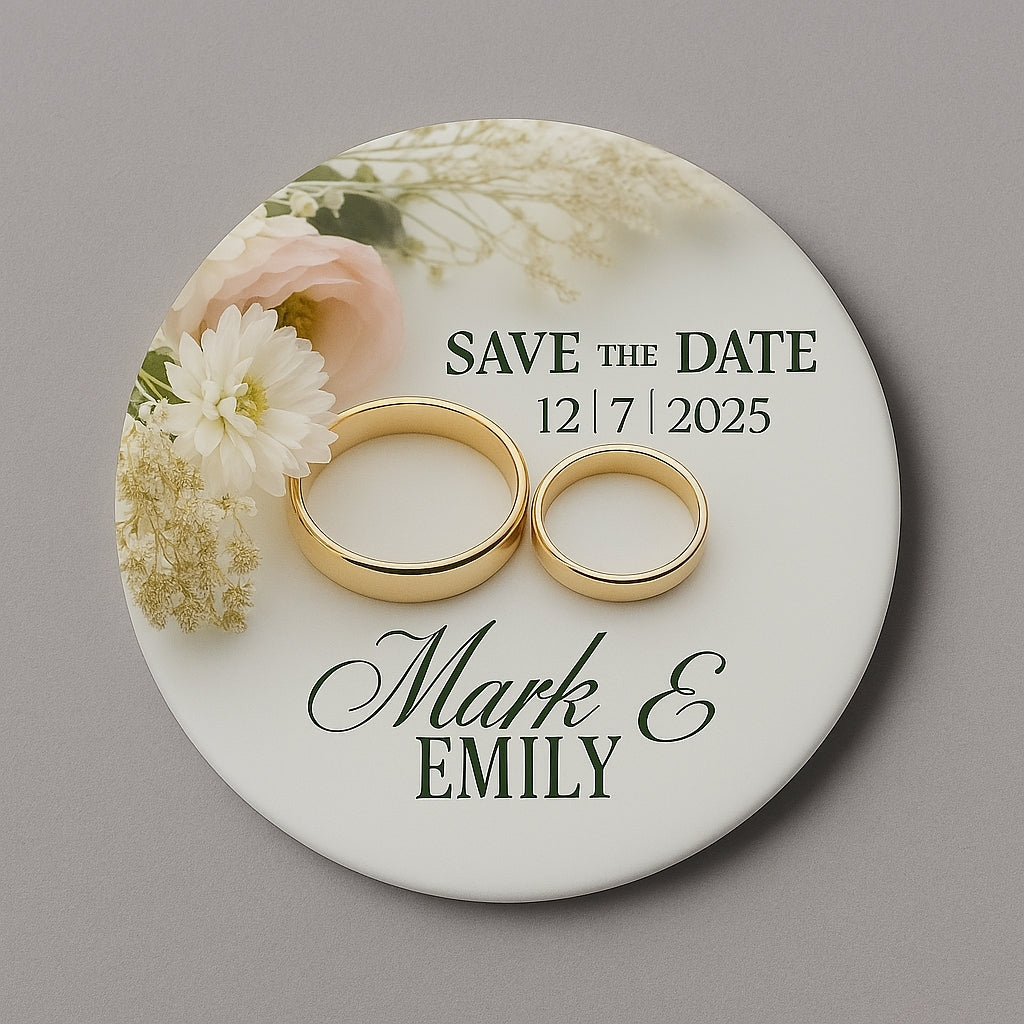 Customizable Wedding Rings Save the Date Fridge Magnet