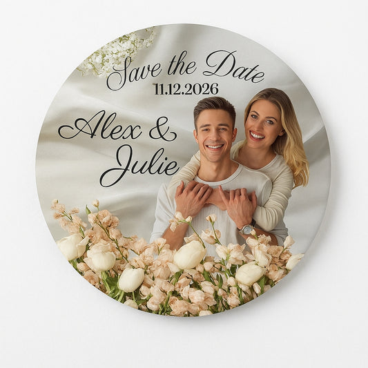 Customizable Floral Photo Save the Date Fridge Magnet