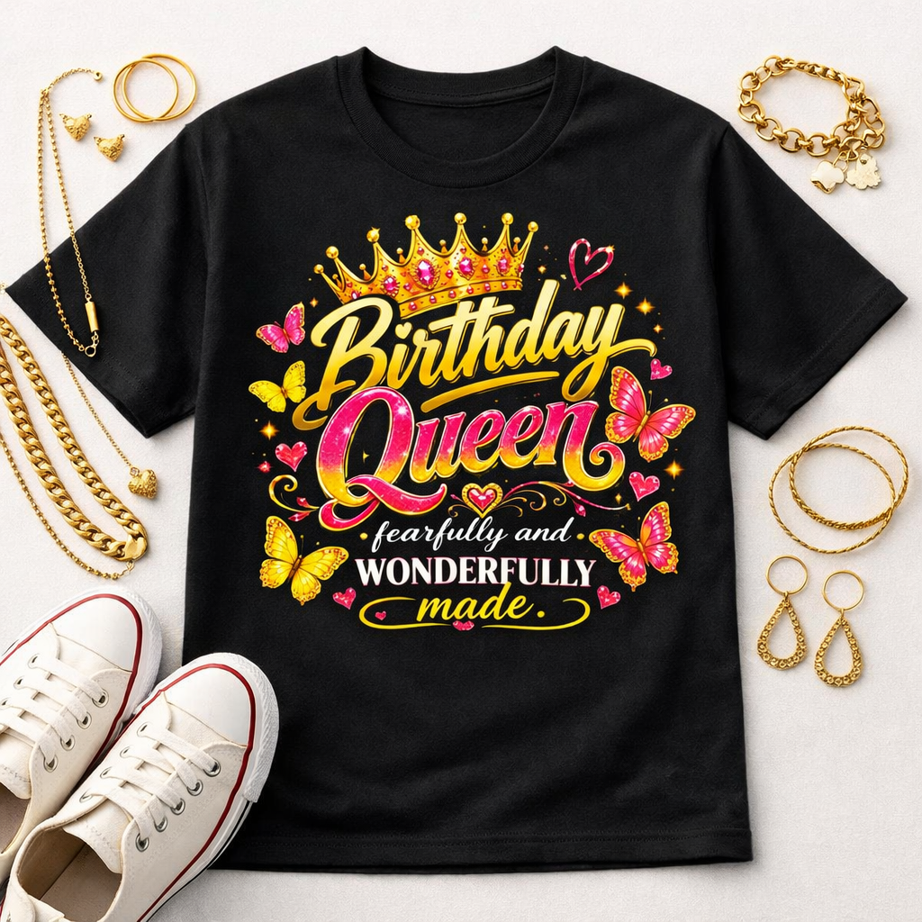 Birthday Queen | Fearfully and Wonderfully Made Christian Graphic Tee