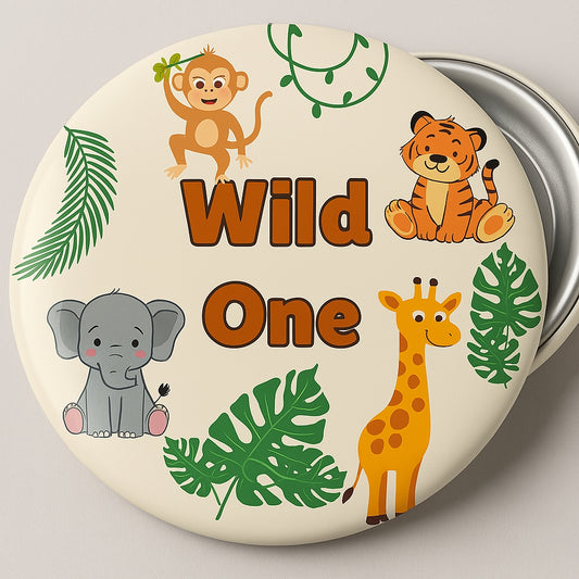 Jungle Themed 'Wild One' 1st Birthday Badge Pin